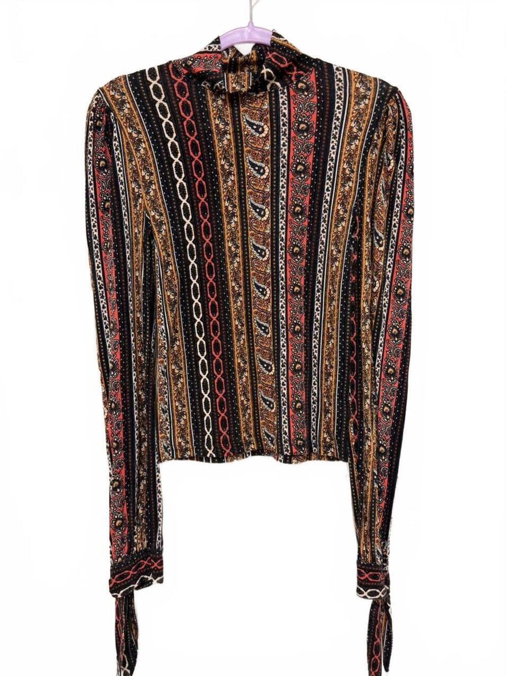 Free People Paisley Stripe Tie Sleeve Cardigan Multicolor Boho Long Sleeve Top